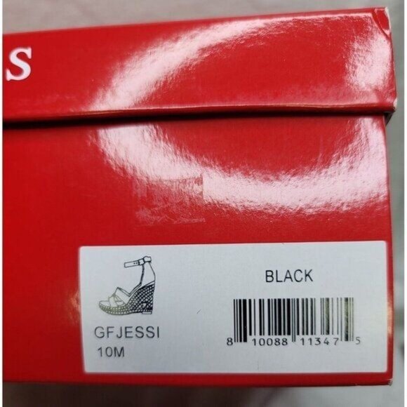 Guess Womens Black Espadrille-Style Wedge Sandals Raffia Sole Gold Logo Sz 10M - Picture 11 of 13